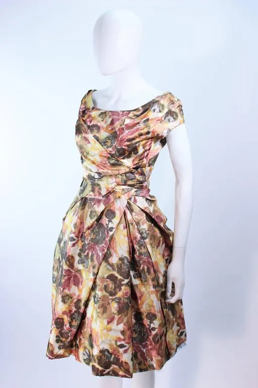VINTAGE Circa 1950s Custom Black & White Silk Cocktail Dress Size 2
