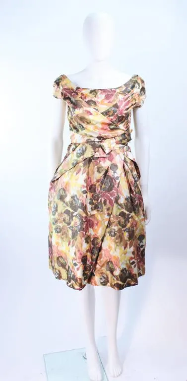 VINTAGE Circa 1950s Custom Black & White Silk Cocktail Dress Size 2