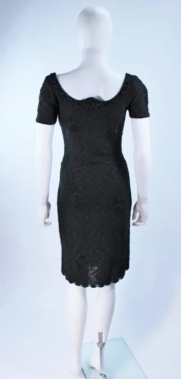 VINTAGE Circa 1960s Black Beaded Wool Knit Cocktail Dress