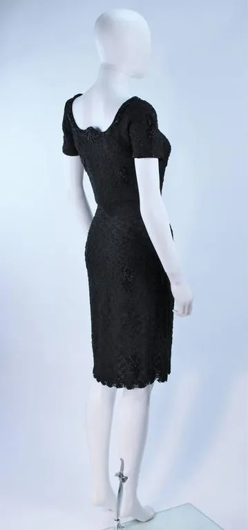 VINTAGE Circa 1960s Black Beaded Wool Knit Cocktail Dress