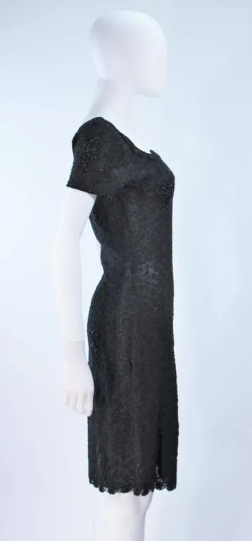 VINTAGE Circa 1960s Black Beaded Wool Knit Cocktail Dress