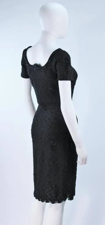 VINTAGE Circa 1960s Black Beaded Wool Knit Cocktail Dress