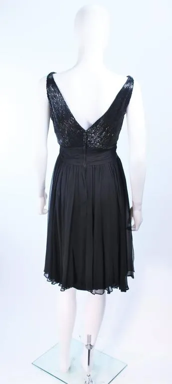 VINTAGE Circa 1960s Black Silk Chiffon Cocktail Dress Size 6