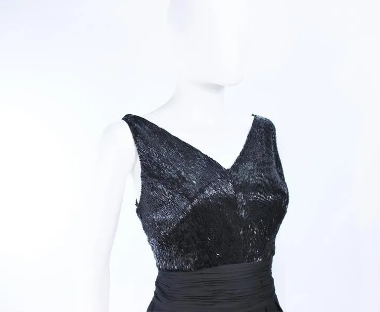 VINTAGE Circa 1960s Black Silk Chiffon Cocktail Dress Size 6