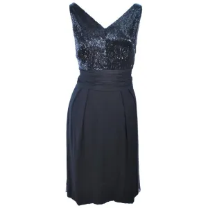 VINTAGE Circa 1960s Black Silk Chiffon Cocktail Dress Size 6