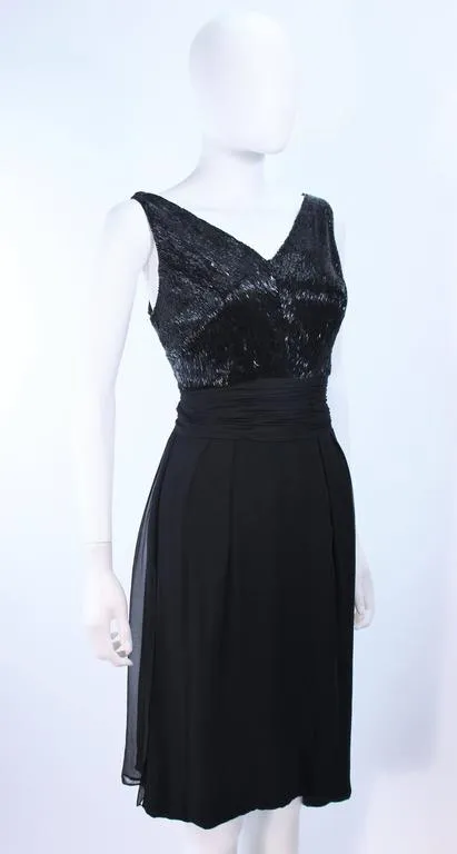 VINTAGE Circa 1960s Black Silk Chiffon Cocktail Dress Size 6