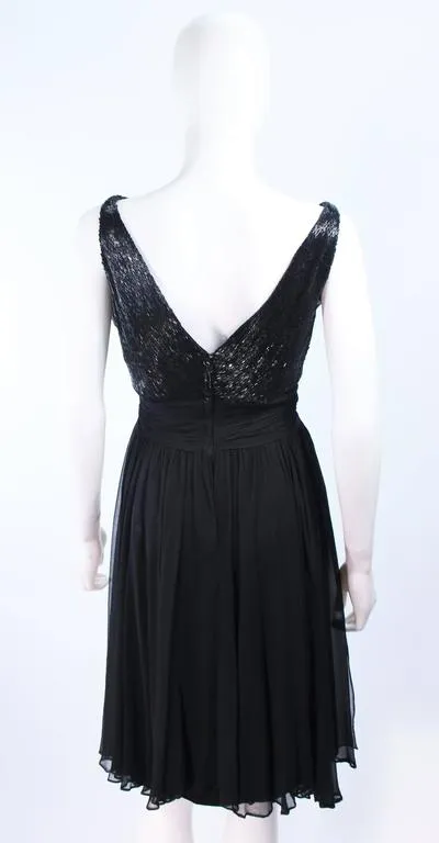 VINTAGE Circa 1960s Black Silk Chiffon Cocktail Dress Size 6