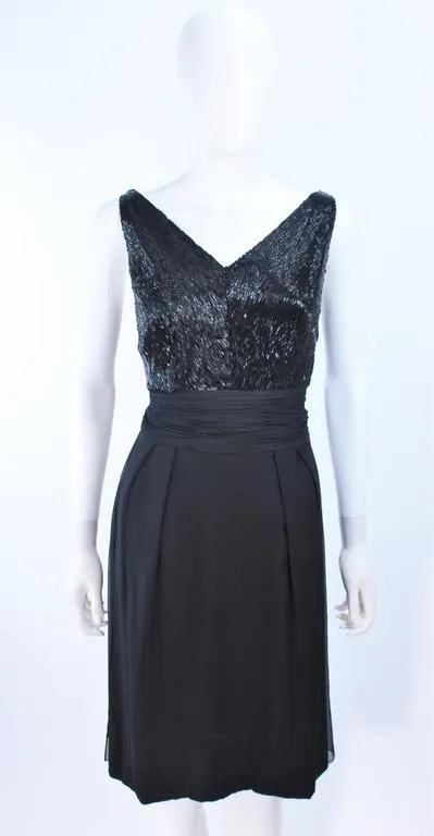VINTAGE Circa 1960s Black Silk Chiffon Cocktail Dress Size 6