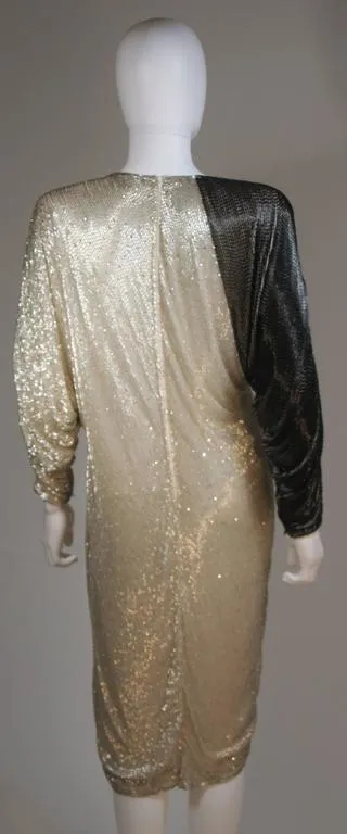VINTAGE Circa 1980s Black and Silver Silk Cocktail Dress SIze 4-6