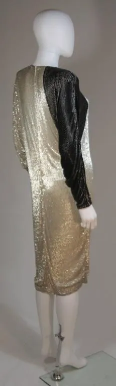 VINTAGE Circa 1980s Black and Silver Silk Cocktail Dress SIze 4-6