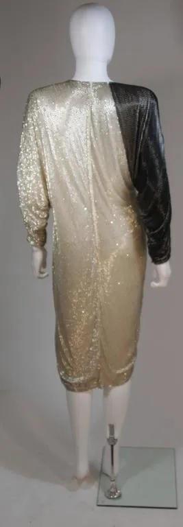 VINTAGE Circa 1980s Black and Silver Silk Cocktail Dress SIze 4-6