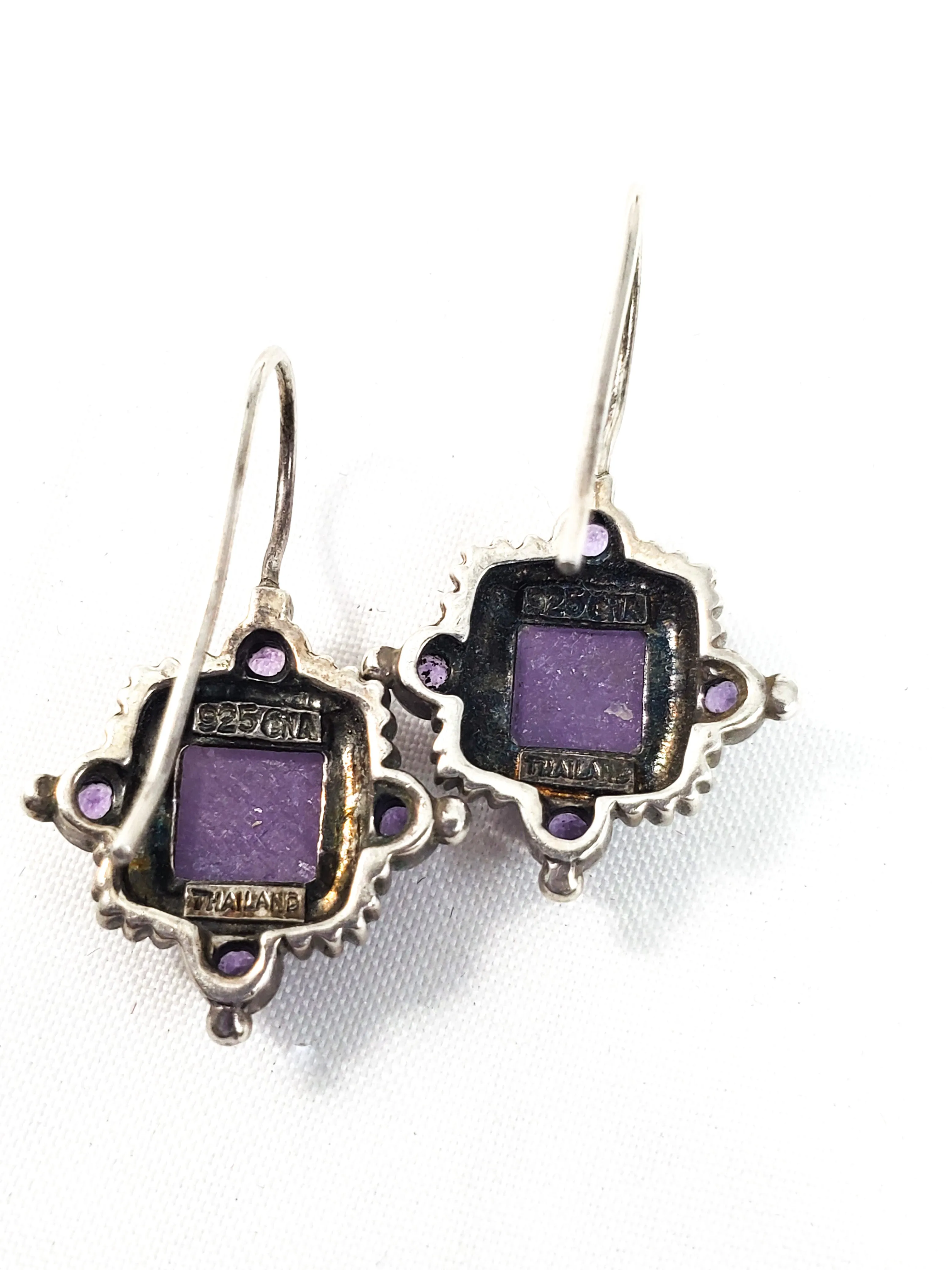 Vintage CNA purple stone sterling silver drop earrings