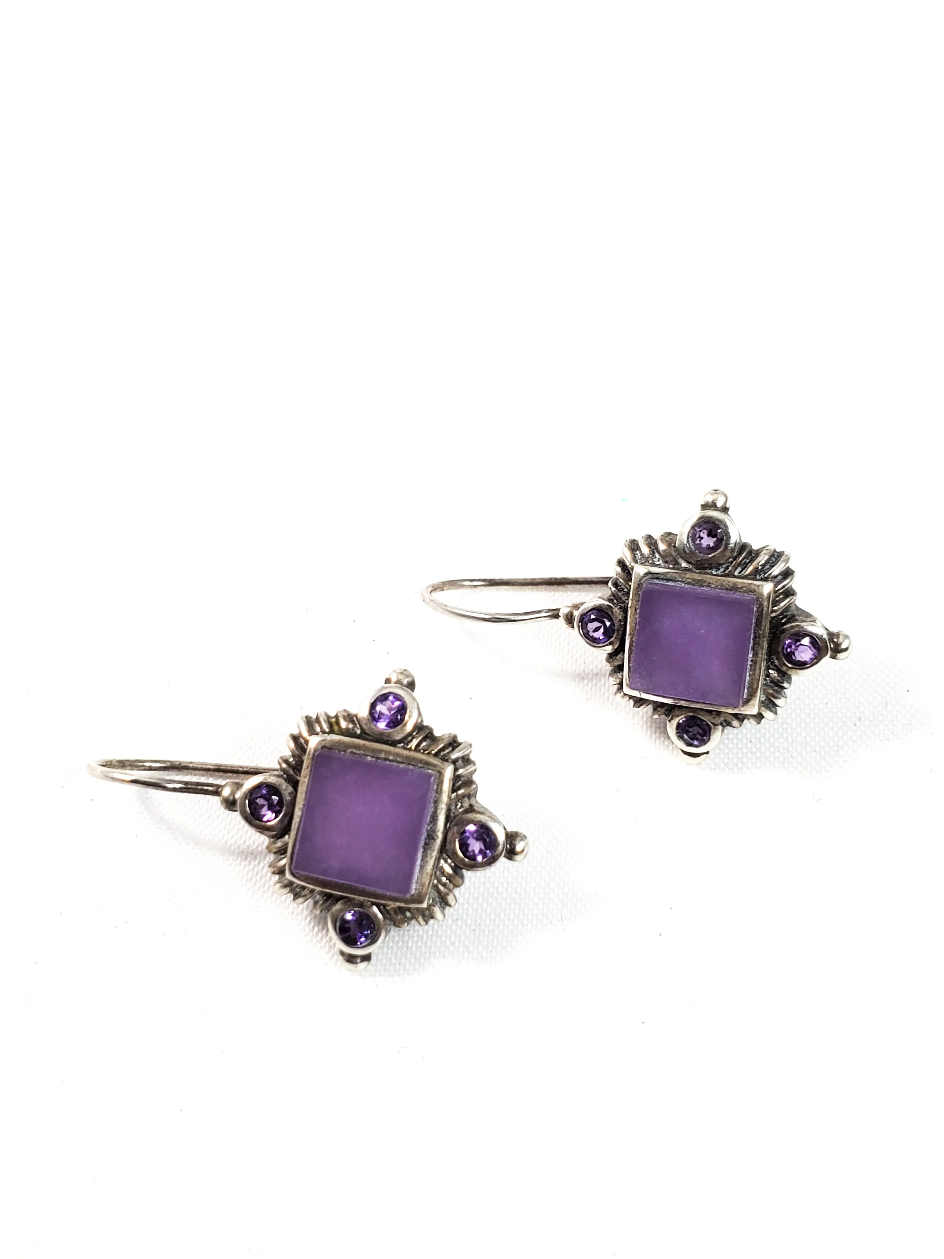 Vintage CNA purple stone sterling silver drop earrings