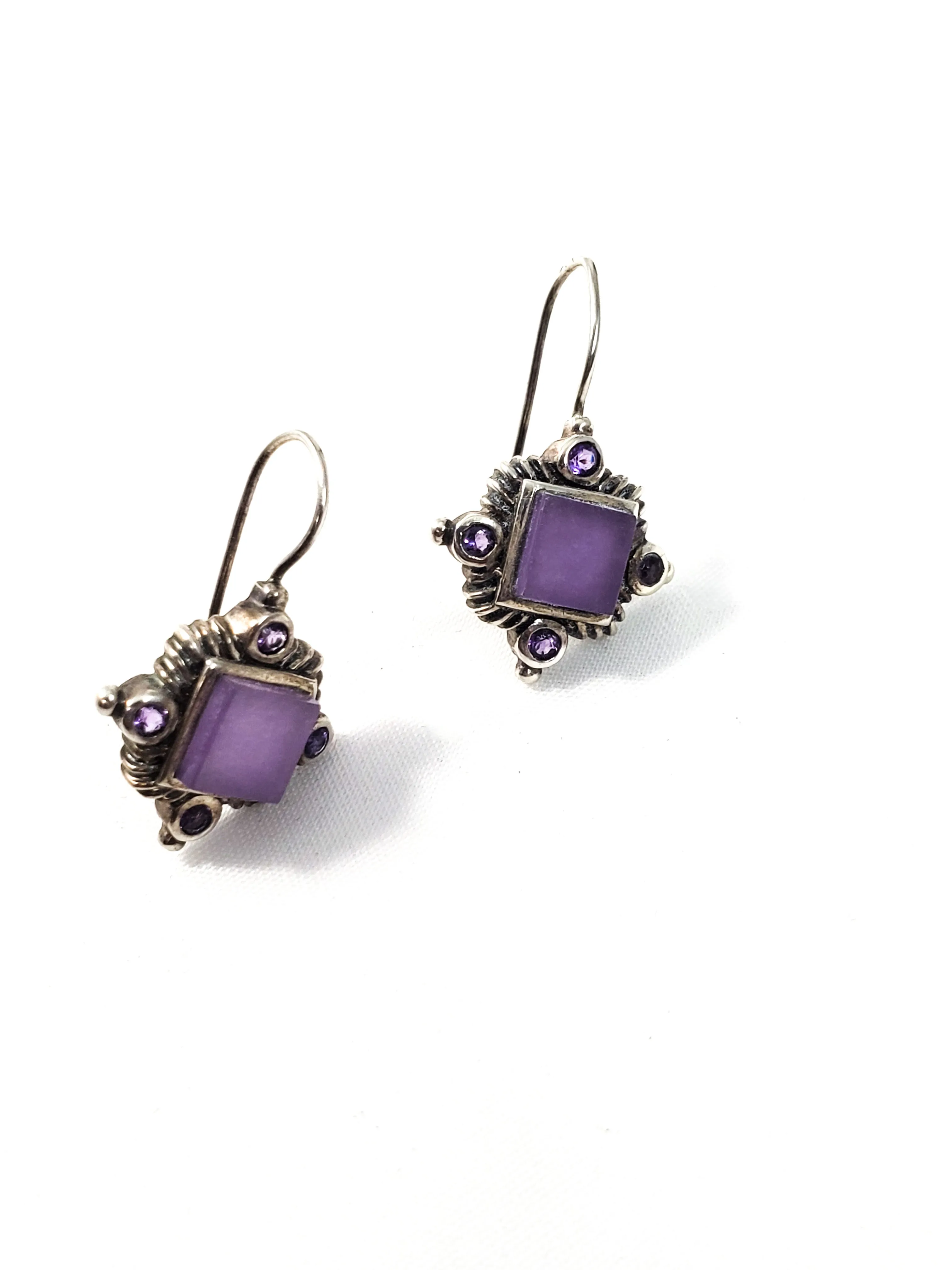Vintage CNA purple stone sterling silver drop earrings
