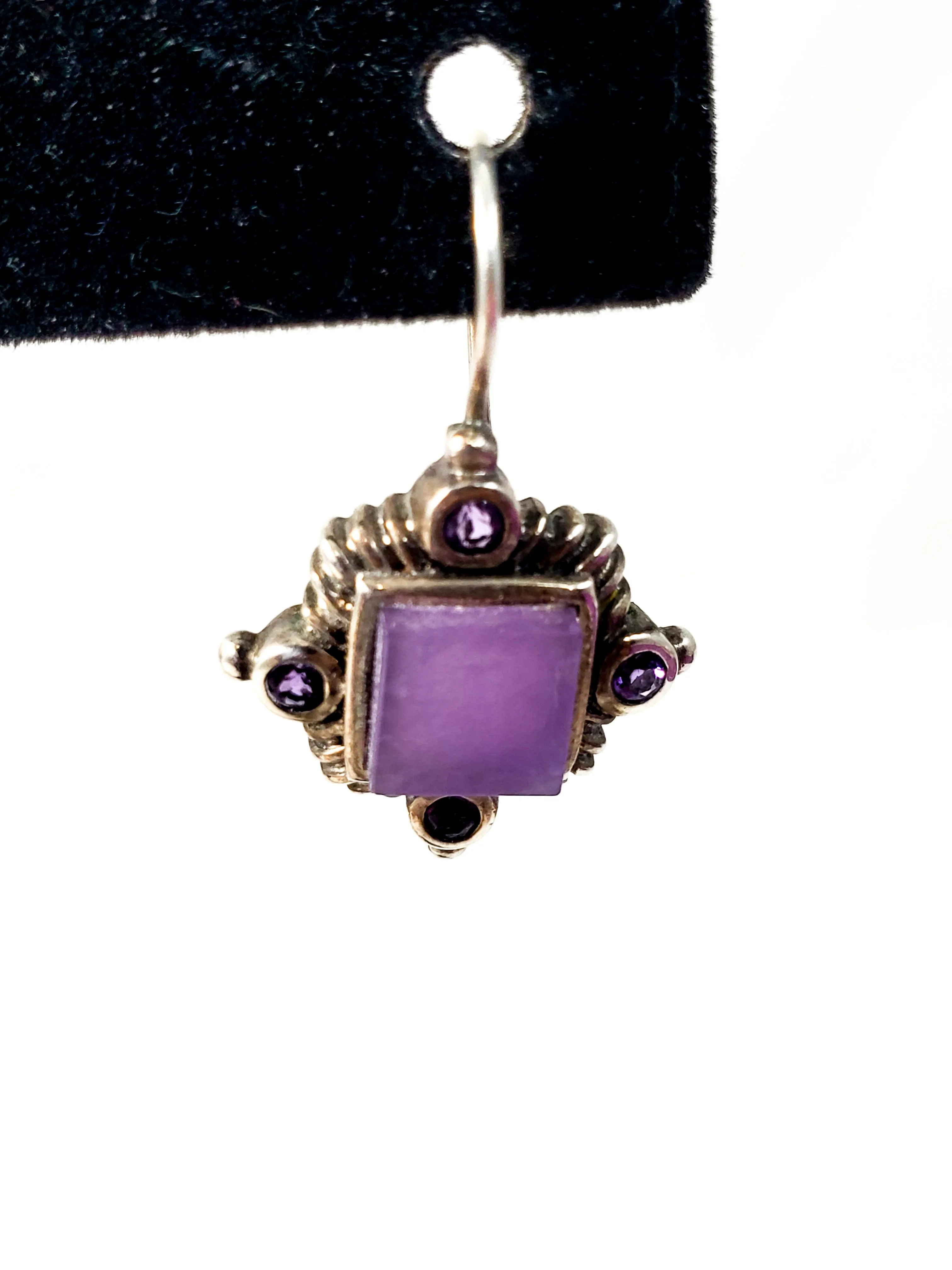 Vintage CNA purple stone sterling silver drop earrings