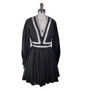 Vintage Cocktail Mini Dress LBD Black & Rhinestones Mini 1960s 34-28-Free S/M