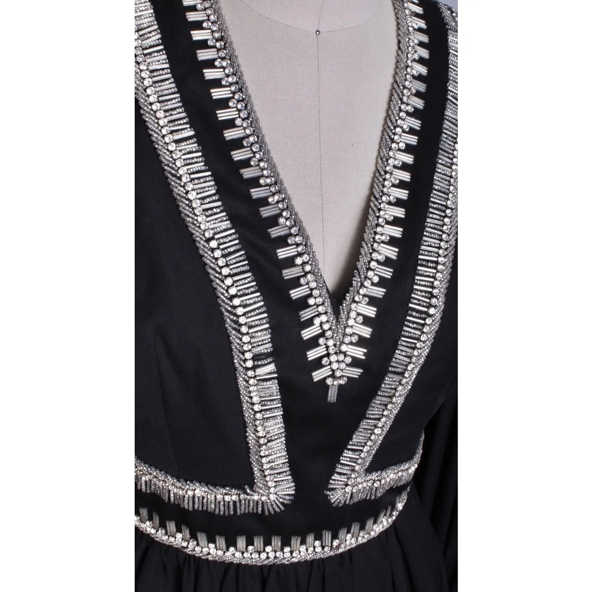 Vintage Cocktail Mini Dress LBD Black & Rhinestones Mini 1960s 34-28-Free S/M