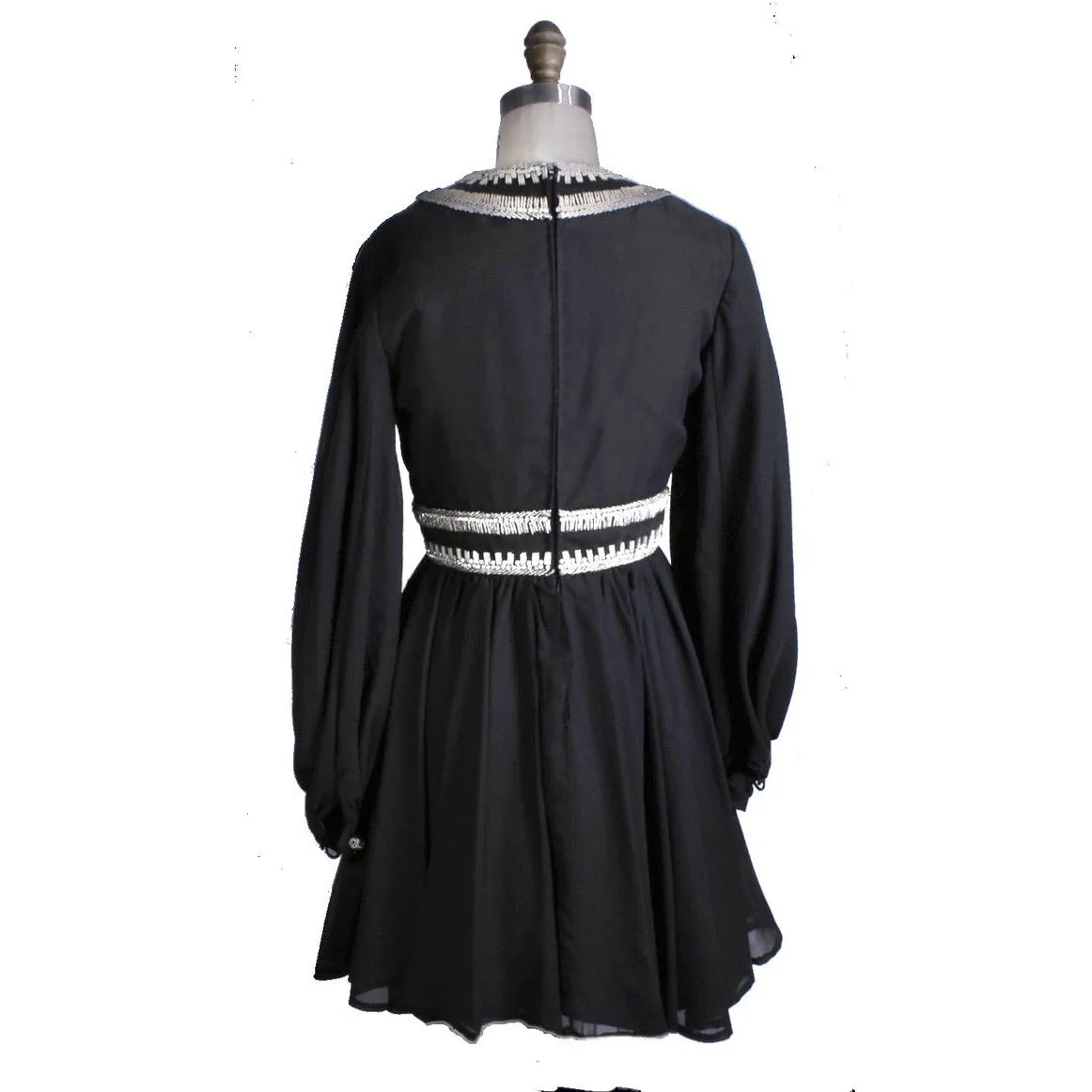 Vintage Cocktail Mini Dress LBD Black & Rhinestones Mini 1960s 34-28-Free S/M