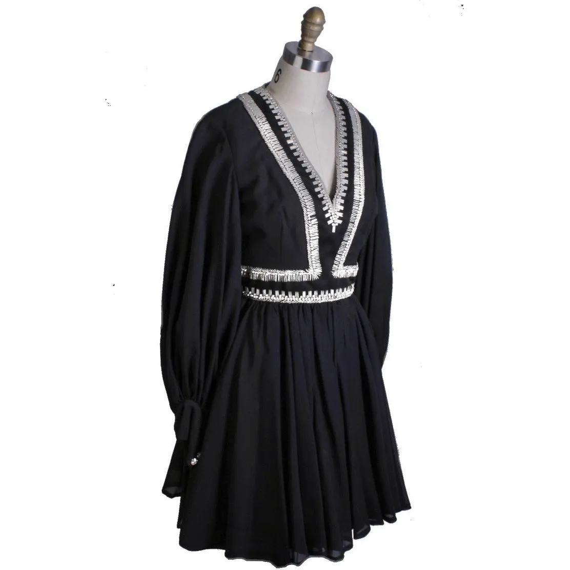 Vintage Cocktail Mini Dress LBD Black & Rhinestones Mini 1960s 34-28-Free S/M
