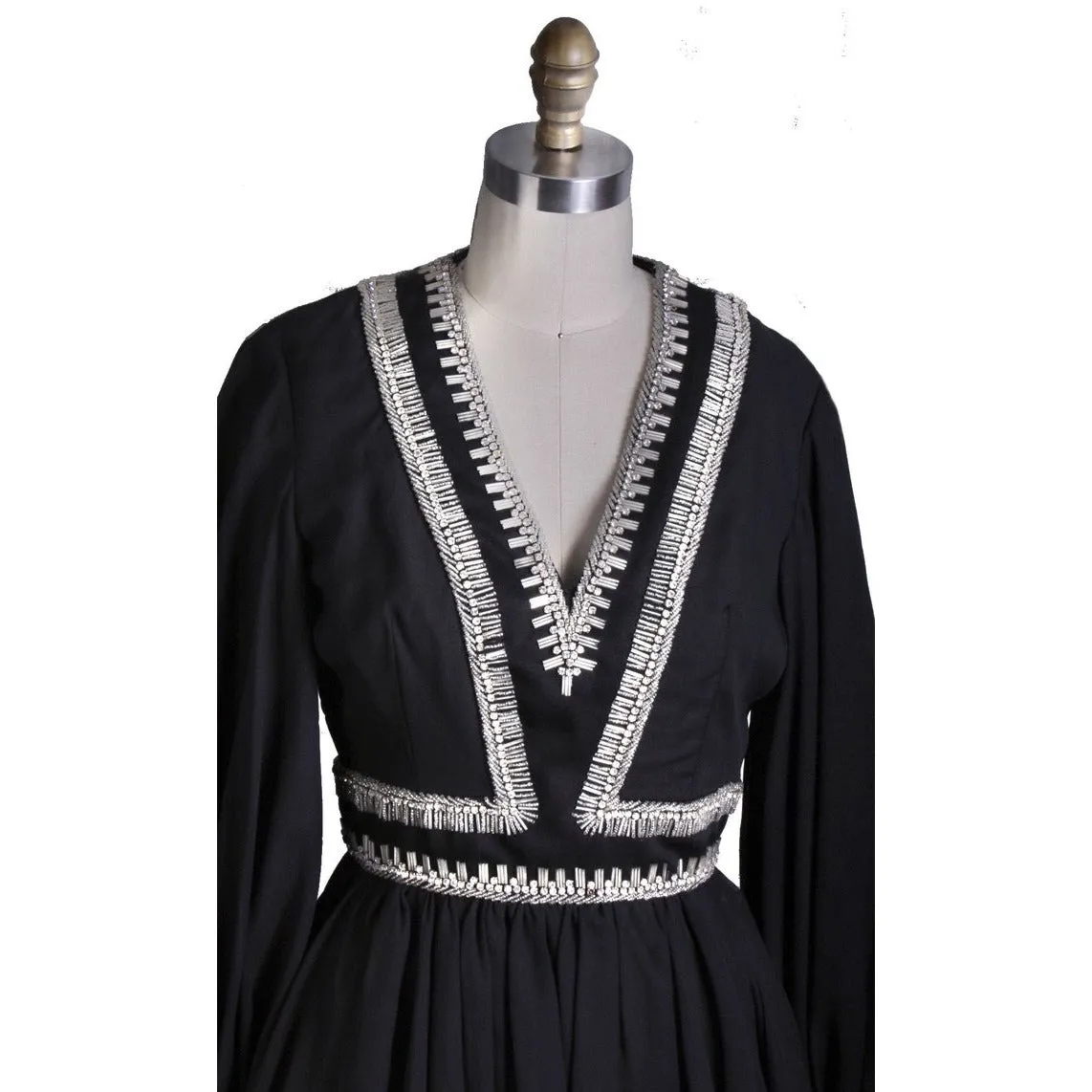 Vintage Cocktail Mini Dress LBD Black & Rhinestones Mini 1960s 34-28-Free S/M