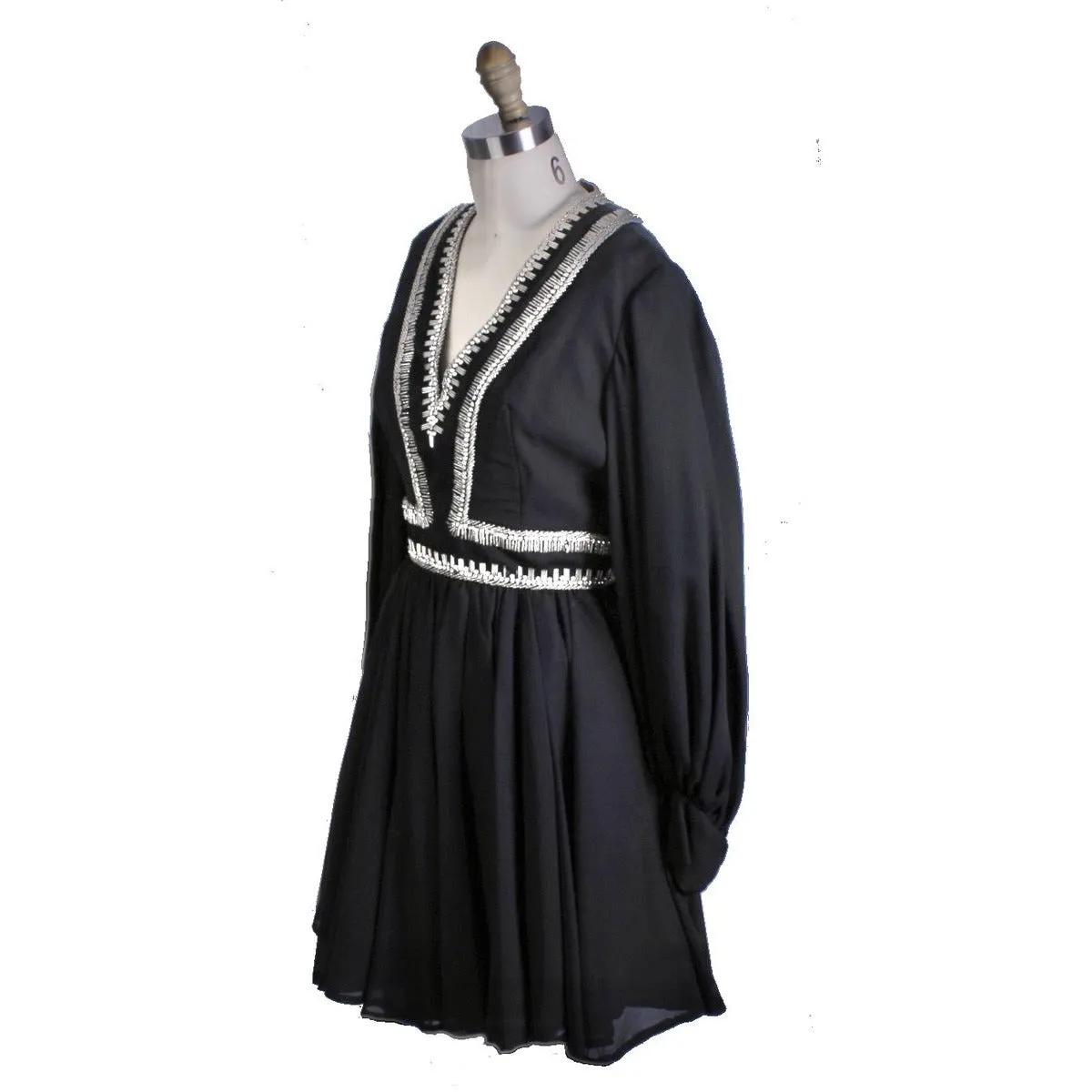 Vintage Cocktail Mini Dress LBD Black & Rhinestones Mini 1960s 34-28-Free S/M