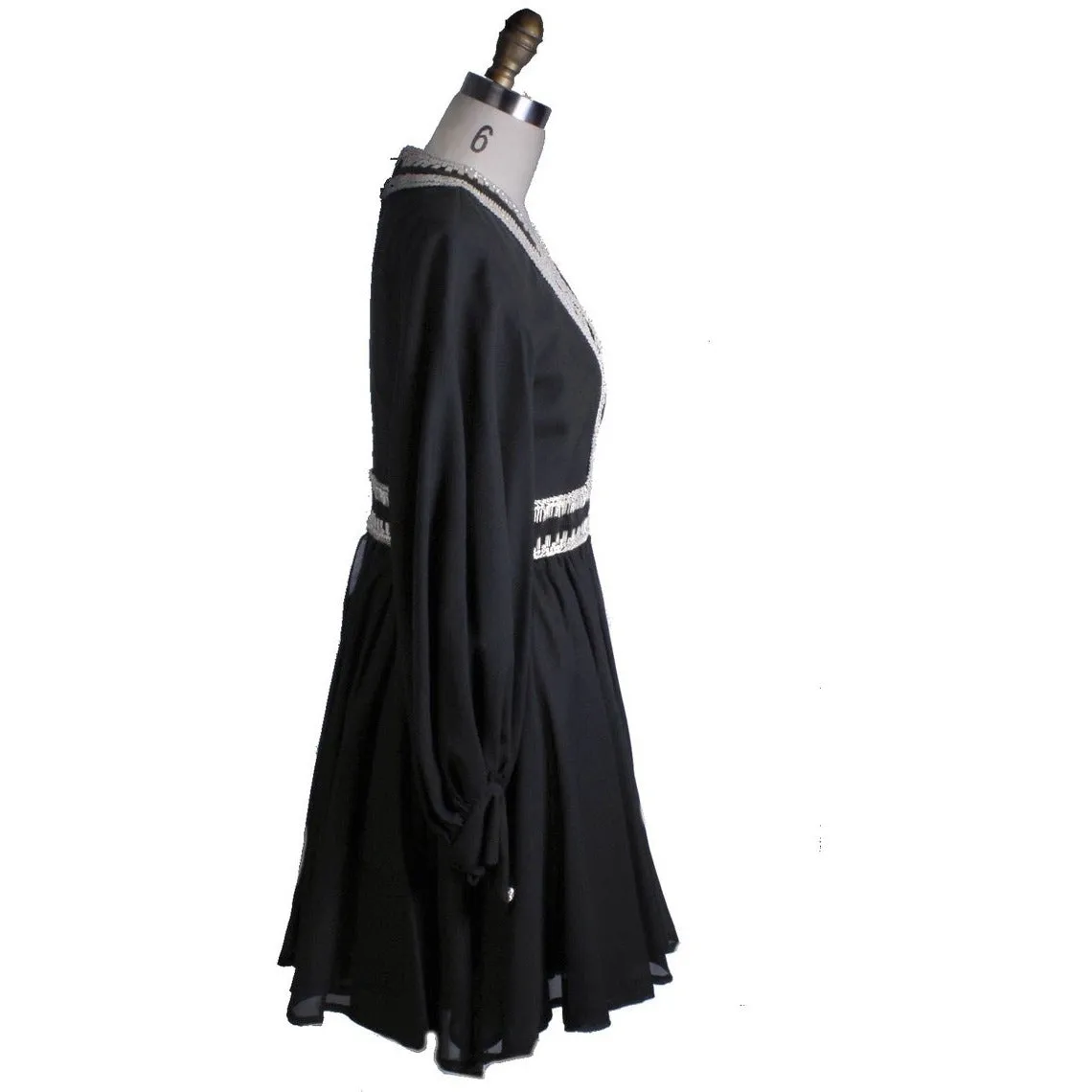 Vintage Cocktail Mini Dress LBD Black & Rhinestones Mini 1960s 34-28-Free S/M