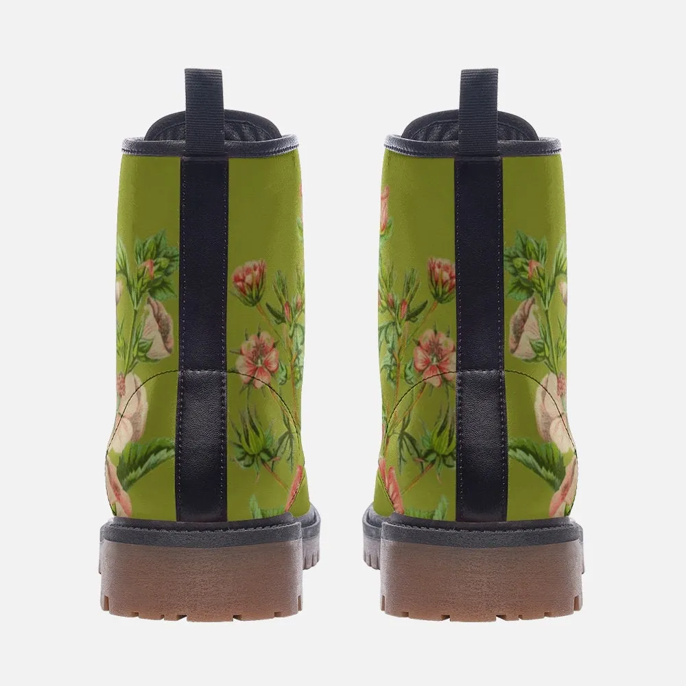 Vintage Flowers Green Vegan Leather Unisex Boots