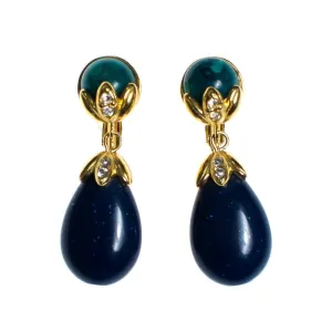 Vintage Lapis Lucite and Speckled Jade Drop Earrings