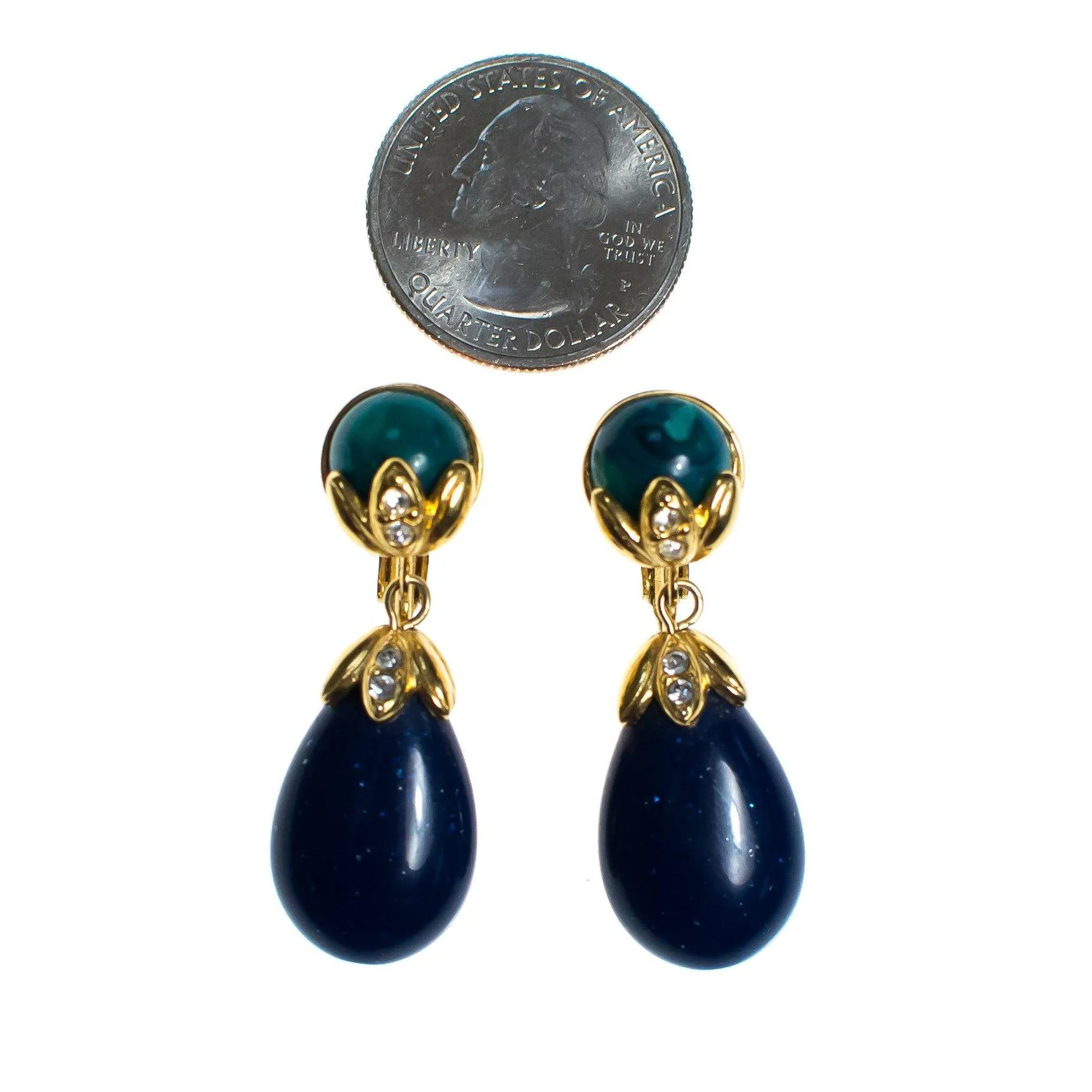 Vintage Lapis Lucite and Speckled Jade Drop Earrings