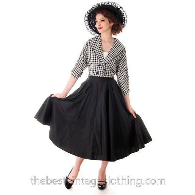 Vintage Linen Short Jacket Black And White Plaid 1950s 34 Bust