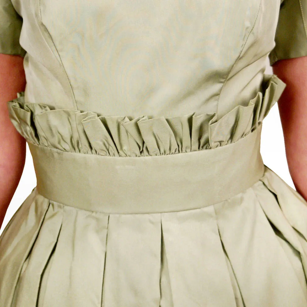 Vintage MCM Suzy Perette Cocktail Dress Pale Green Silk 1950sPaper Bag Waist Sz S