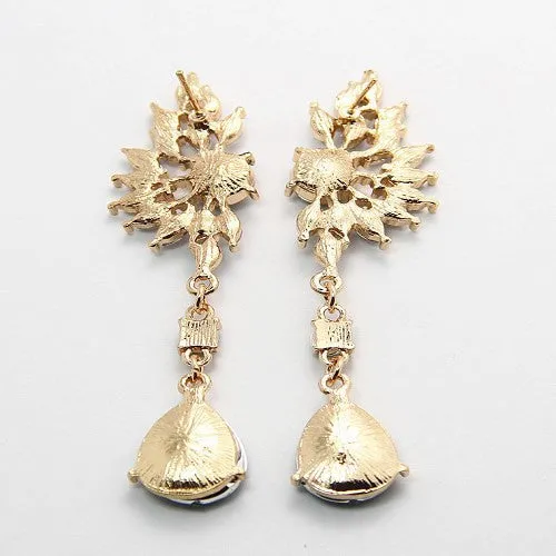 Vintage Party Chandelier Earrings Green Crystal Pearl Big Womens Jewelry