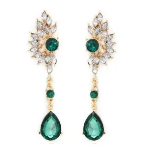 Vintage Party Chandelier Earrings Green Crystal Pearl Big Womens Jewelry