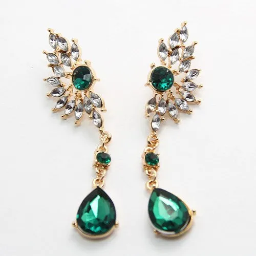 Vintage Party Chandelier Earrings Green Crystal Pearl Big Womens Jewelry