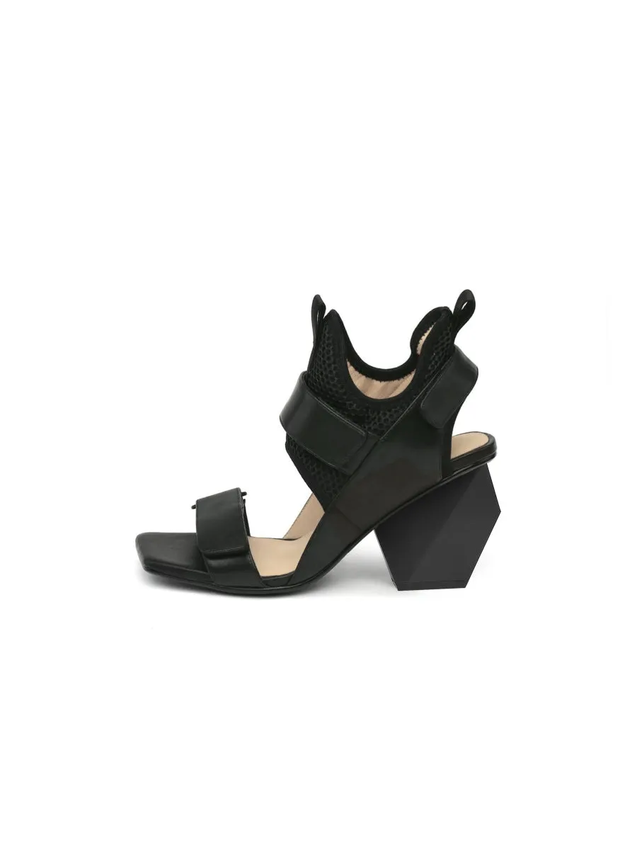 Warrior Lady Black Geometry Heel Sandal