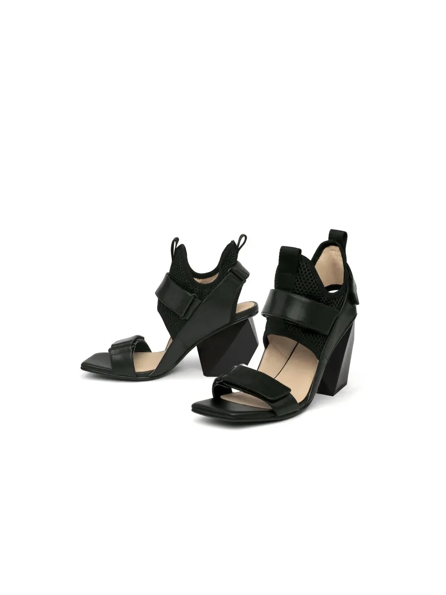 Warrior Lady Black Geometry Heel Sandal
