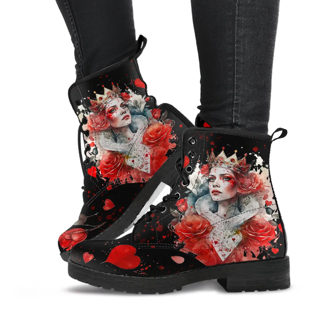 Watercolor Queen of Hearts Ankle Boots