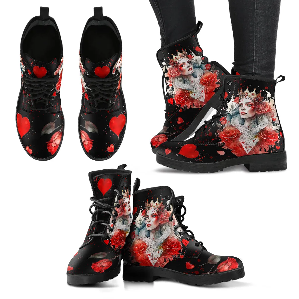 Watercolor Queen of Hearts Ankle Boots