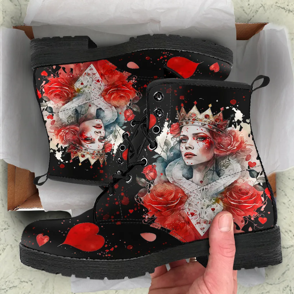 Watercolor Queen of Hearts Ankle Boots