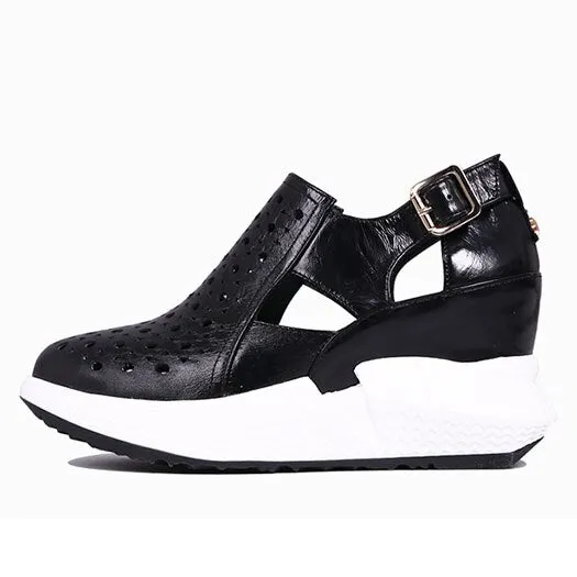 Wedge Pumps High Heels Metallic Sandals Red Patent Platform Shoes Women Genuine Leather Casual Creepers Harajuku Silver Round