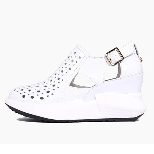 Wedge Pumps High Heels Metallic Sandals Red Patent Platform Shoes Women Genuine Leather Casual Creepers Harajuku Silver Round