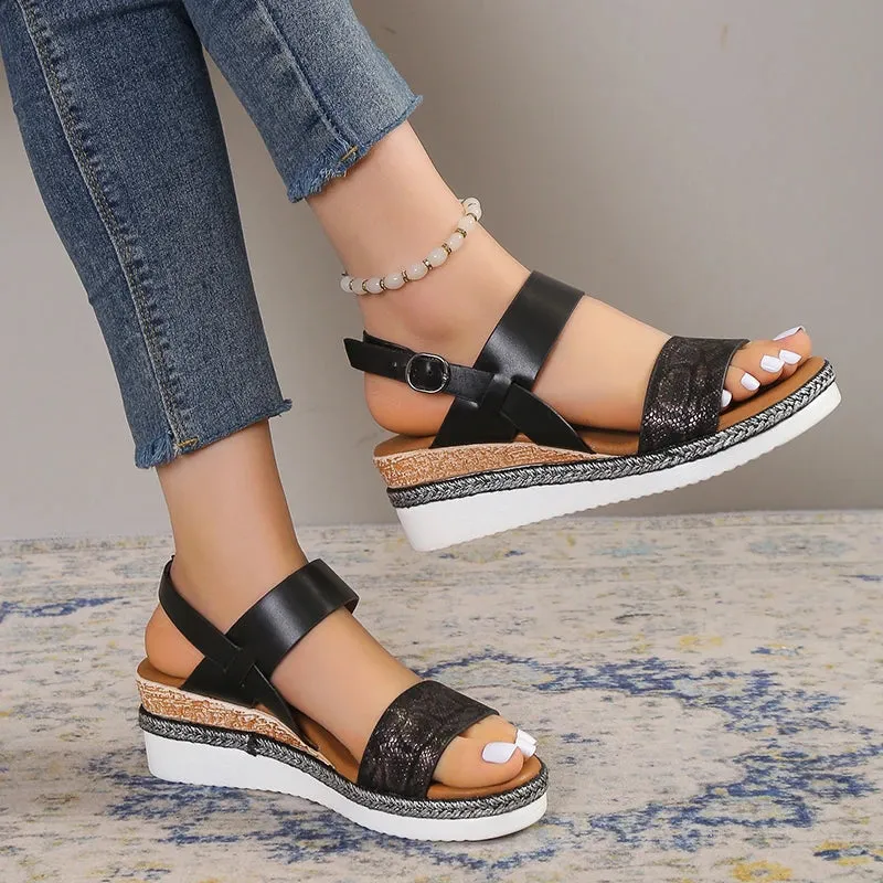 Wedge Sandles for Women  Summer Snake Print Platform Sandals Woman Lightweight Non Slip Beach Sandalias De Mujer Plus Size