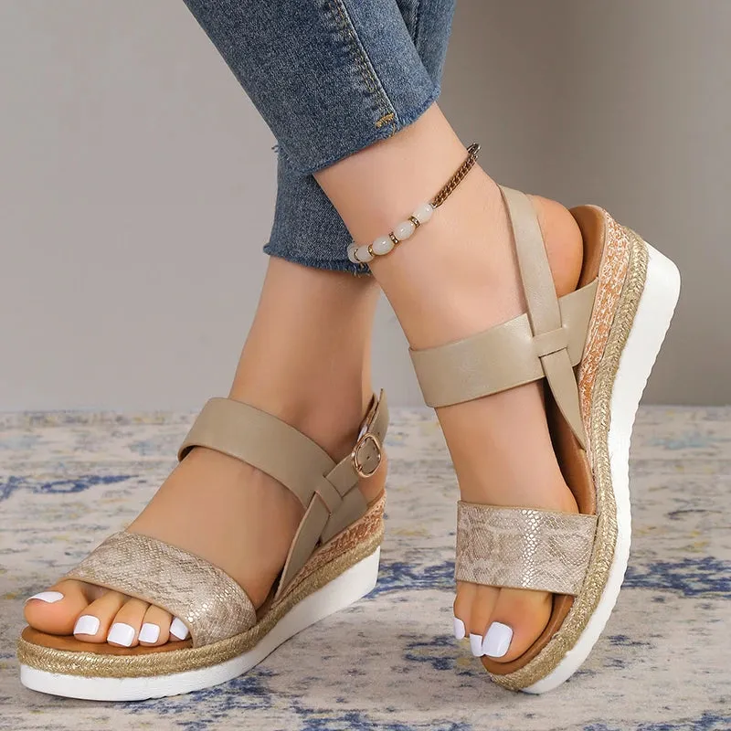 Wedge Sandles for Women  Summer Snake Print Platform Sandals Woman Lightweight Non Slip Beach Sandalias De Mujer Plus Size