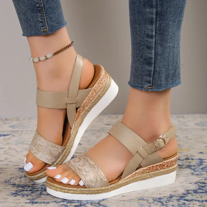 Wedge Sandles for Women  Summer Snake Print Platform Sandals Woman Lightweight Non Slip Beach Sandalias De Mujer Plus Size