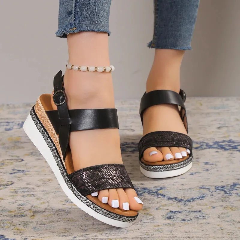 Wedge Sandles for Women  Summer Snake Print Platform Sandals Woman Lightweight Non Slip Beach Sandalias De Mujer Plus Size
