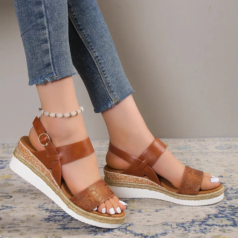 Wedge Sandles for Women  Summer Snake Print Platform Sandals Woman Lightweight Non Slip Beach Sandalias De Mujer Plus Size