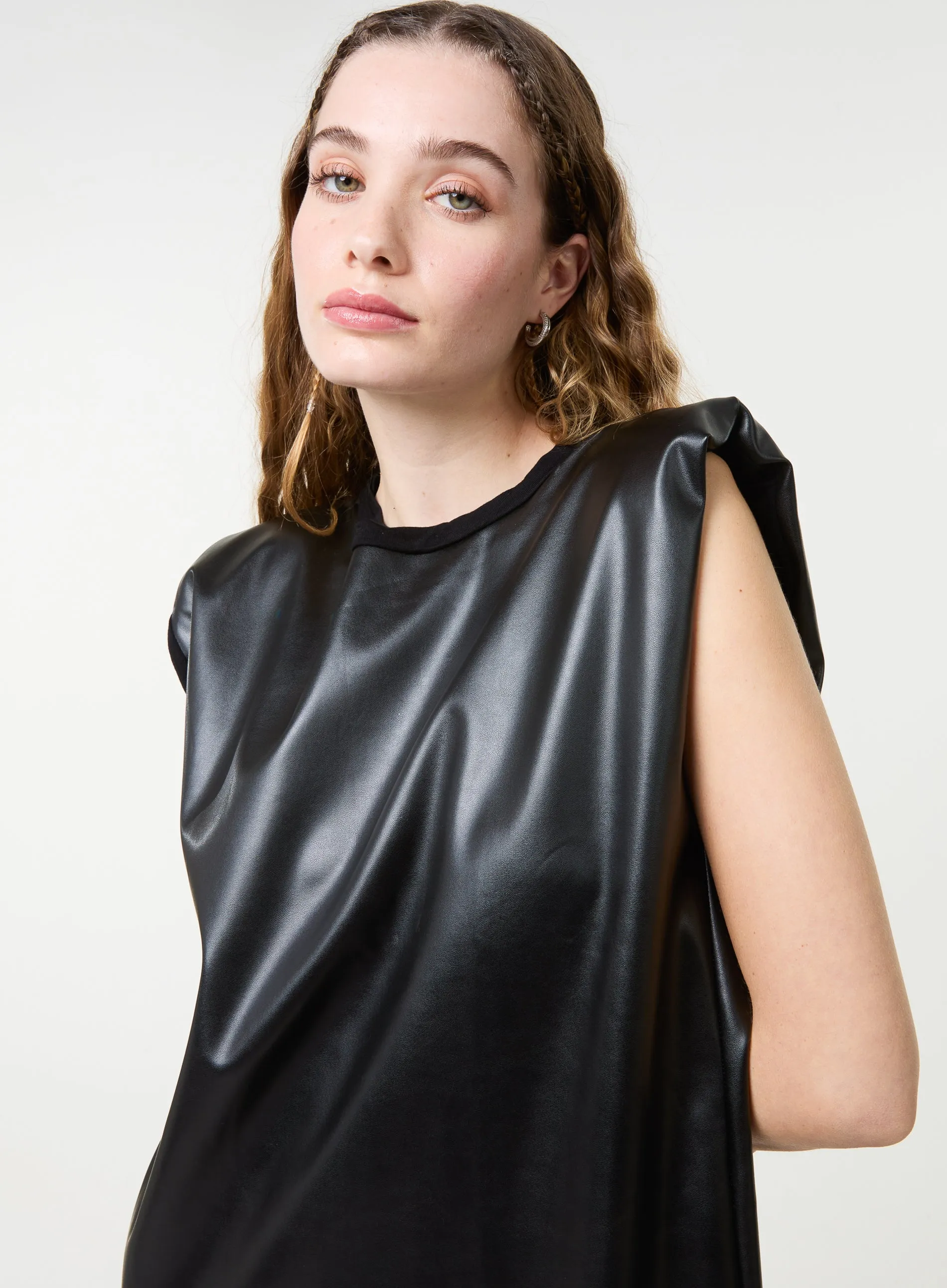 Wet Look PU Shoulder Pad Dress