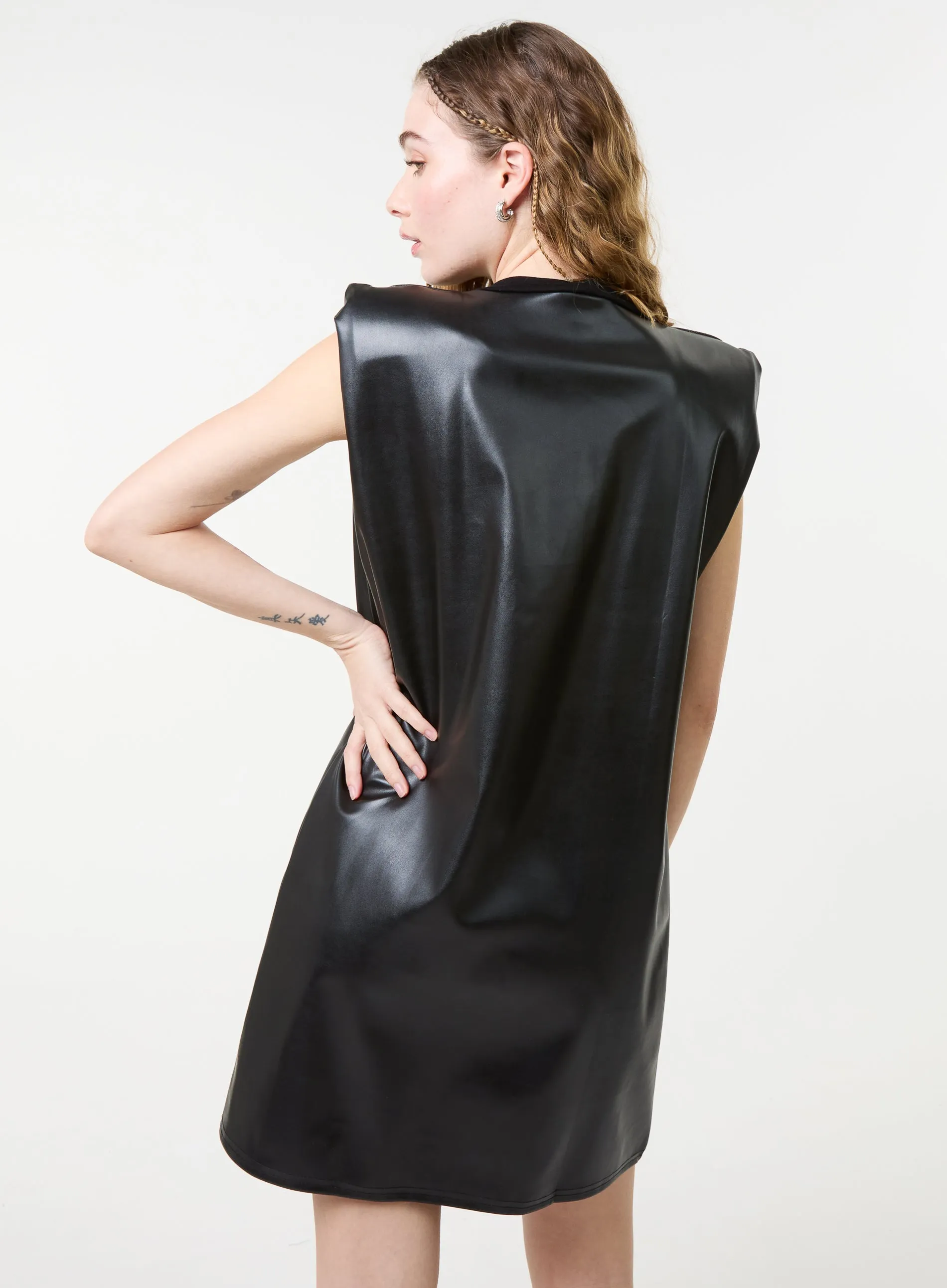 Wet Look PU Shoulder Pad Dress