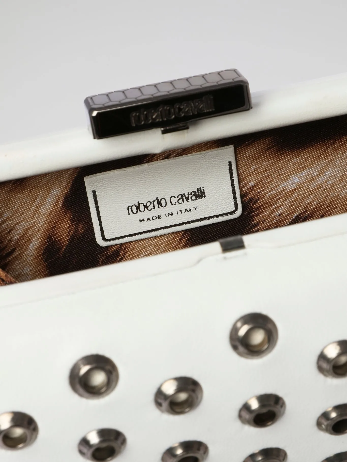 White Embellished Leather Clutch