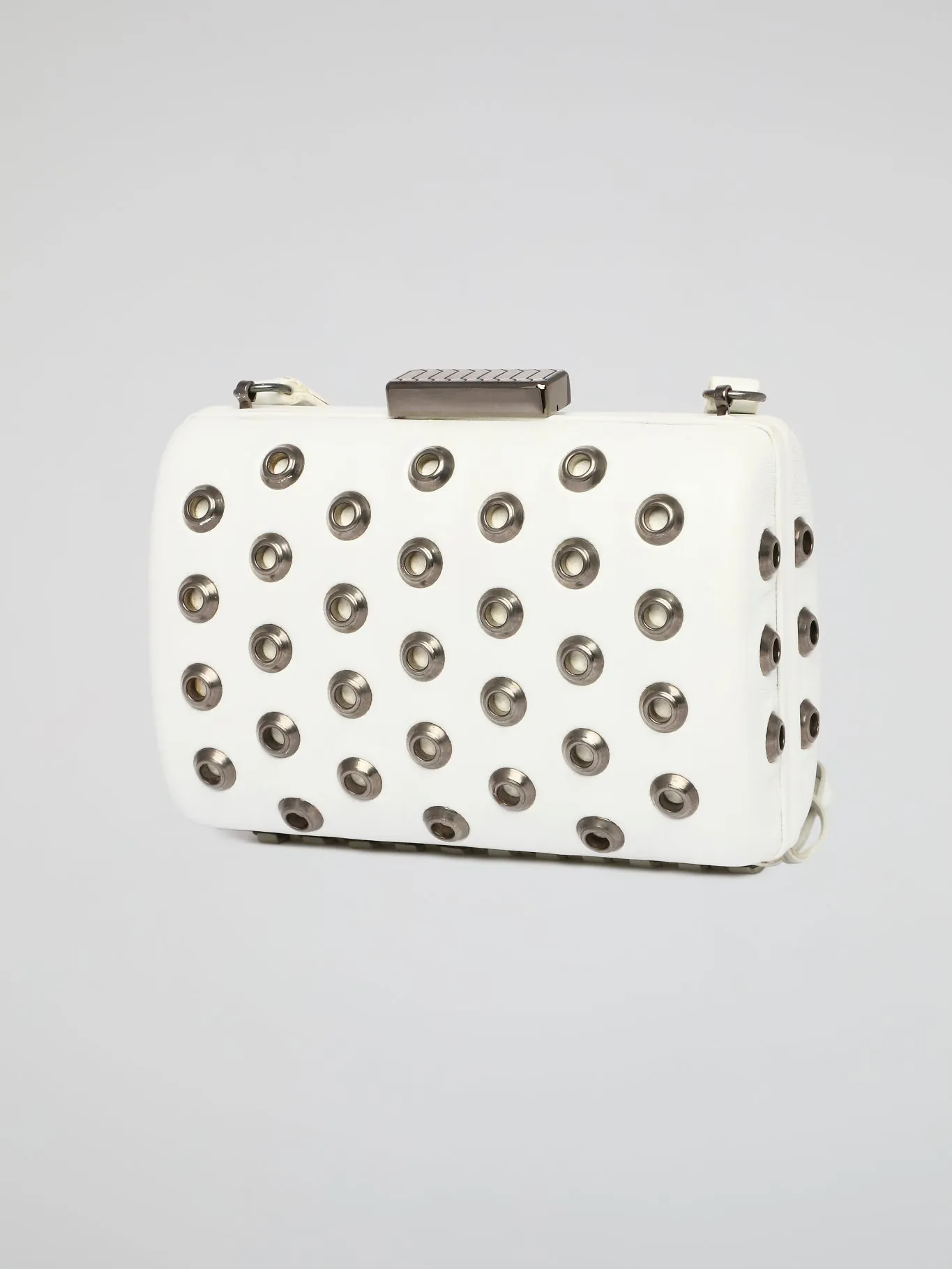 White Embellished Leather Clutch